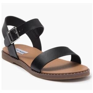 Steve Madden Tesa Leather Slip On Slingback Flat Sandals Black Women's 8 NWOT